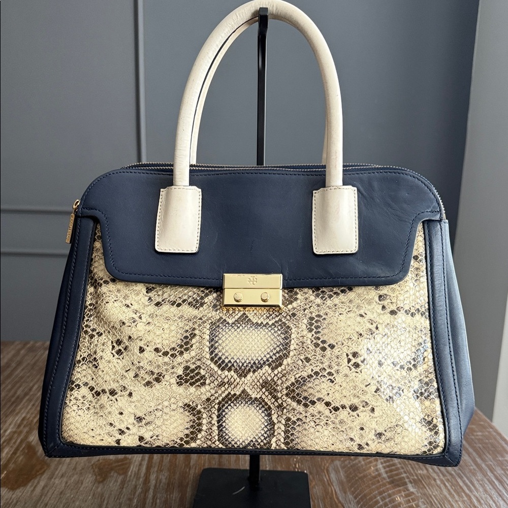 TORY BURCH ELISE SNAKE DOME DOUBLE ZIP SATCHEL